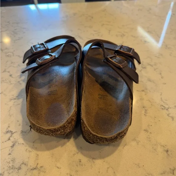 Birkenstock Arizona Brown Dual-Buckle Leather Slide Sandals - Picture 5 of 7